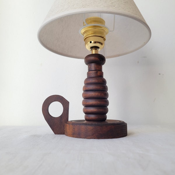 French wooden lamp vintage art deco brutalist Dudouyt Courtrai 1940s 1950s