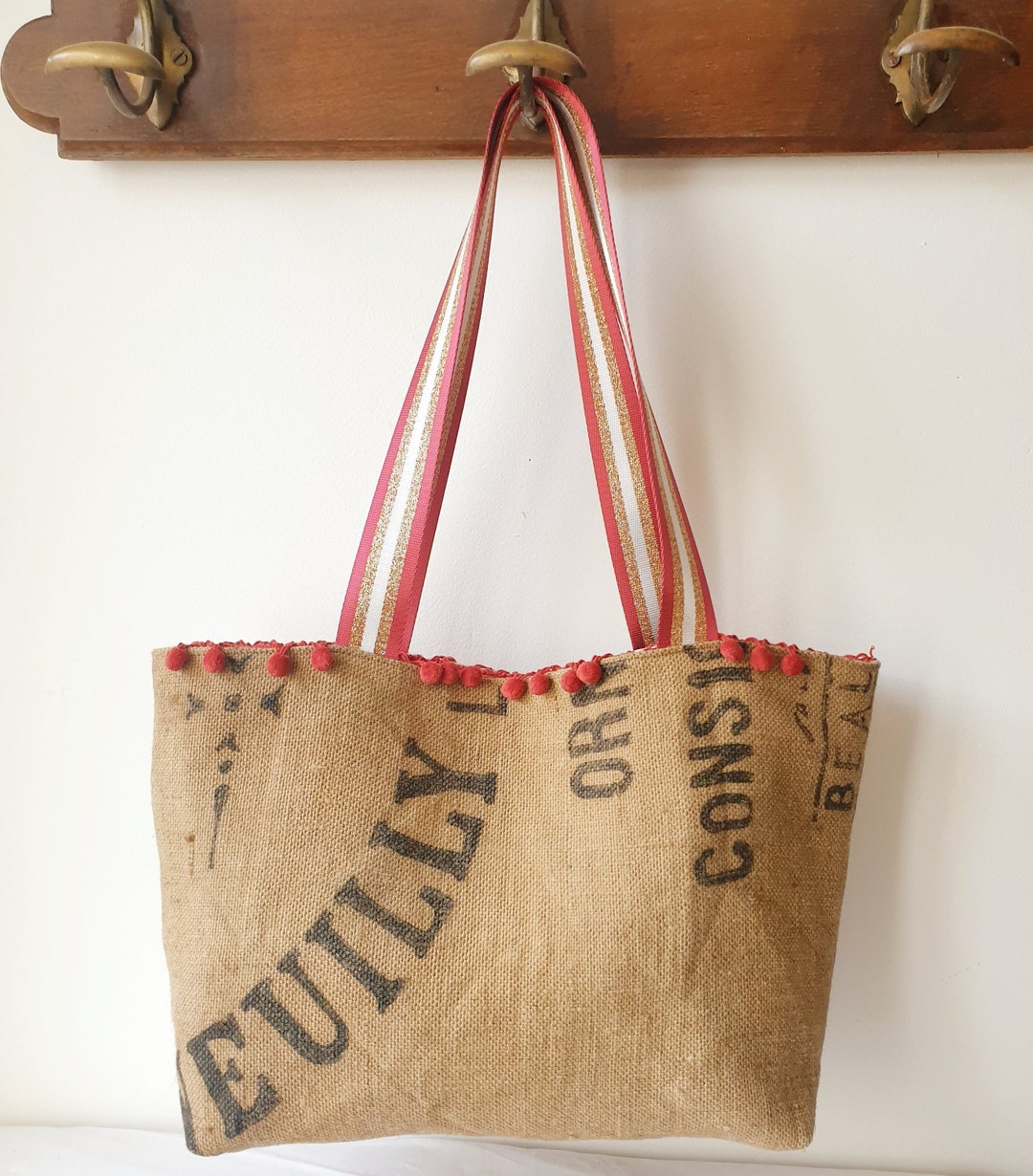 Upcycled French Burlap Tote Bag Jute Vintage Grain Sack Hessian Etsy