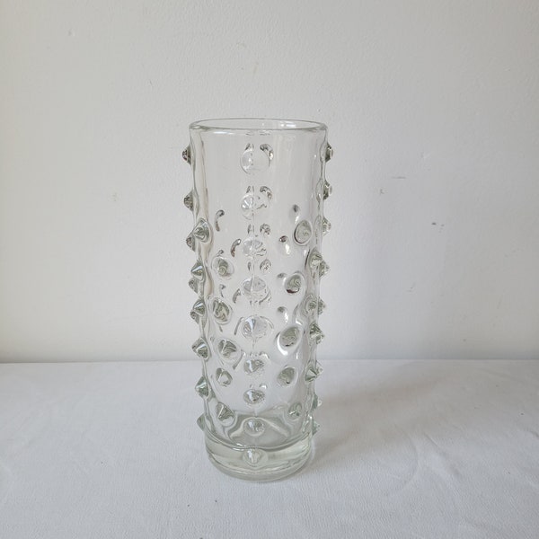 Glass vase Pavel Planek Rosice Sklo Union Glass works vintage Czech diamond point brutalist Bohemian Moravian hobnail