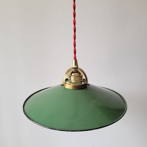 French vintage enamel pending light pendant ceiling lamp enameled industrial