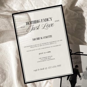 Modello di invito classico "Old Money, Nothing Fancy Just Love", annuncio di matrimonio di lusso minimalista, invito per ricevimento senza tempo / Coco