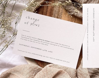 Modern Wedding Change of Plans Template, Minimalist Wedding Postponement Card, Contemporary Wedding Cancellation Card | Sienna