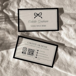 Classic Old Money Business Card Template, Minimalist Luxury Calling Card, Timeless Vintage Contact Card, QR Code Bow Business Card | Coco