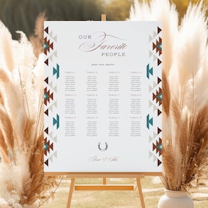 de Tableau des places assises du sud-ouest des États-Unis, panneau du tableau des places assises de réception dans le désert, poster notre peuple préféré, tableau de table tribal turquoise | Grâce