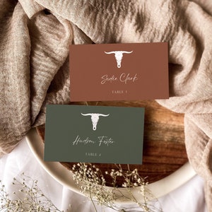 Western Wedding Place Card Template, Terracotta Table Name Card, Olive Green Seating Name Card, Boho Rust Escort Card | Sadie