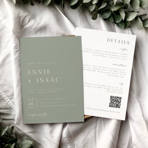 Minimalist Sage Green Wedding Invitation Template, Modern Sage Wedding Invite, Simple Mint Green Wedding Invitation, RSVP Card - Annie