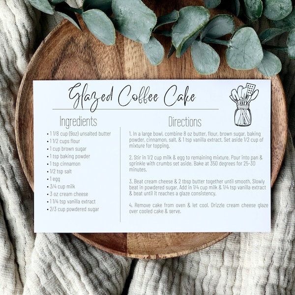 Minimalist Recipe Card Template, Editable Recipe Cards, Digital Modern Recipe Card, Printable 4x6, 3x5 Index Cards, Simple Recipe Cards