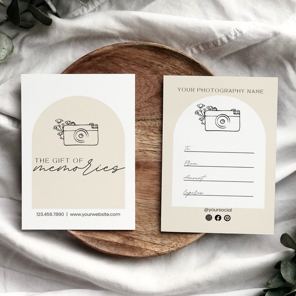 Arch Photography Gift Certificate Template, Boho Photographer Gift Card, Bohemian Photo Session Gift Voucher, Editable Small Business Coupon