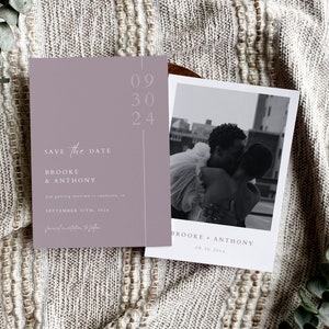 Minimal Lavender Save the Date Template, Modern Lilac Save Our Date Card, Violet Photo Save the Date, Lavender Wedding Announcement - Brooke