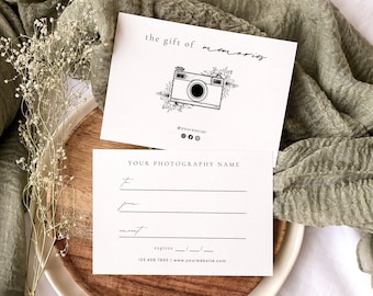 Modern Photography Gift Certificate Template, Minimalist Photographer Gift Card, Custom Photo Session Gift Voucher, Editable Coupon | Sienna