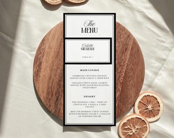 Classic Old Money Menu & Place Card Set, Timeless Vintage Wedding Dinner Menu Card, Minimalist Luxury Reception Name Cards | Coco