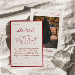 Whimsical Hand Drawn Graduation Invitation Template, Retro Handwritten Graduation Announcement, Vintage Doodle Grad Party Invite | Lucy