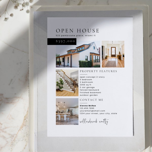 Modern Open House Flyer Template, Minimalist Real Estate Marketing Flyer, Contemporary Realtor Open House Invitation | Sienna