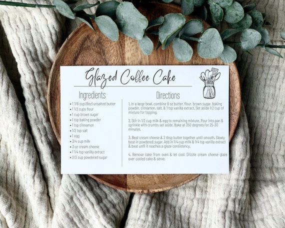 Minimalist Recipe Card Template, Editable Recipe Cards, Digital Modern Recipe Card, Printable 4x6, 3x5 Index Cards, Simple Recipe Cards