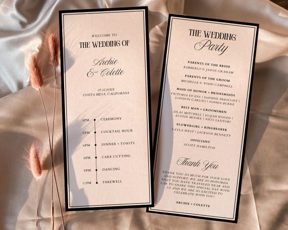 Classic Old Money Wedding Program Template, Timeless Vintage Wedding Day Timeline, Minimalist Luxury Wedding Order of Service Card | Coco