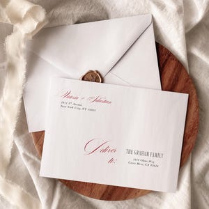 Modelo de endereçamento de envelope de luxo atemporal, endereço de envelope de casamento romântico vermelho, envelope de dinheiro antigo elegante, A1, A2, A6, A7 e A9 | Tori
