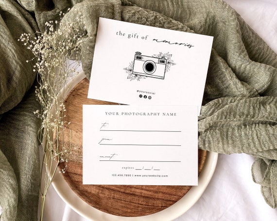 Modern Photography Gift Certificate Template, Minimalist Photographer Gift Card, Custom Photo Session Gift Voucher, Editable Coupon | Sienna