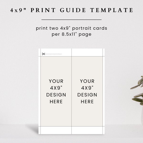 4x9 Portrait Card Printing Template, 4x9 Menu Card Printing Guide, 4x9 Vertical Program Template, 4x9 Voucher Guide, Digital 8.5x11 Template