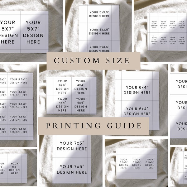 Custom Size Printing Template | One (1) Card Print Guide | Portrait & Landscape Printing Guide | 5x7, 4x6, 3.5x5, 2x3.5 Printer Template