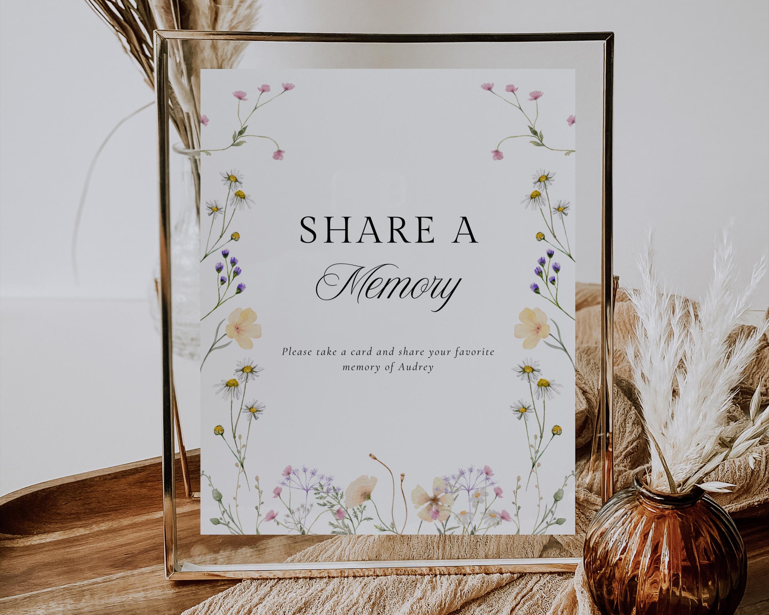 Elegant Floral Share a Memory Sign Template, Vintage Wildflower Wreath ...