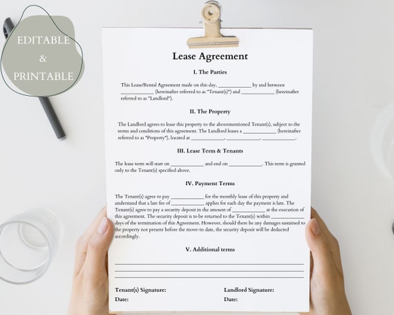 printable rental agreement editable lease contract template etsy australia