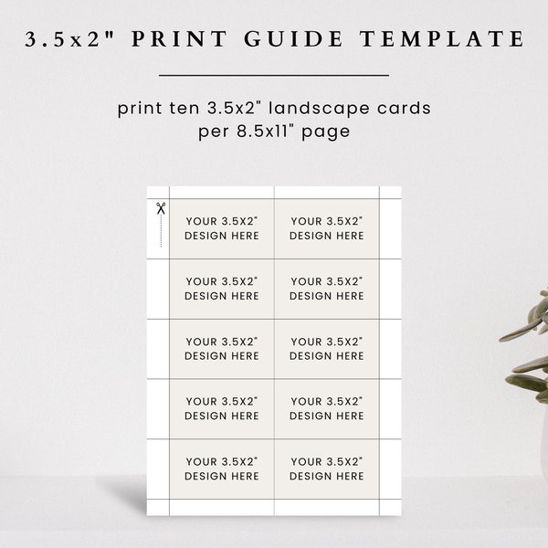 3.5x2 Business Card Printing Template, 3.5x2 Contact Card Printing Guide, Digital 8.5x11 Template