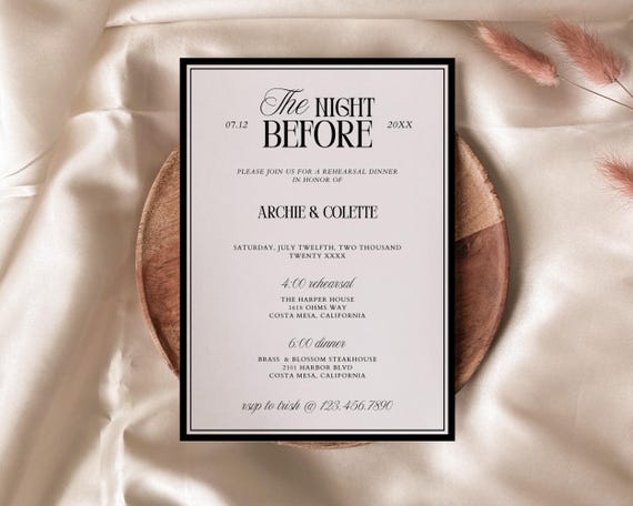 Classic Old Money Rehearsal Dinner Invitation Template, Timeless Vintage Wedding Rehearsal Invite, Minimalist Luxury Invitation | Coco