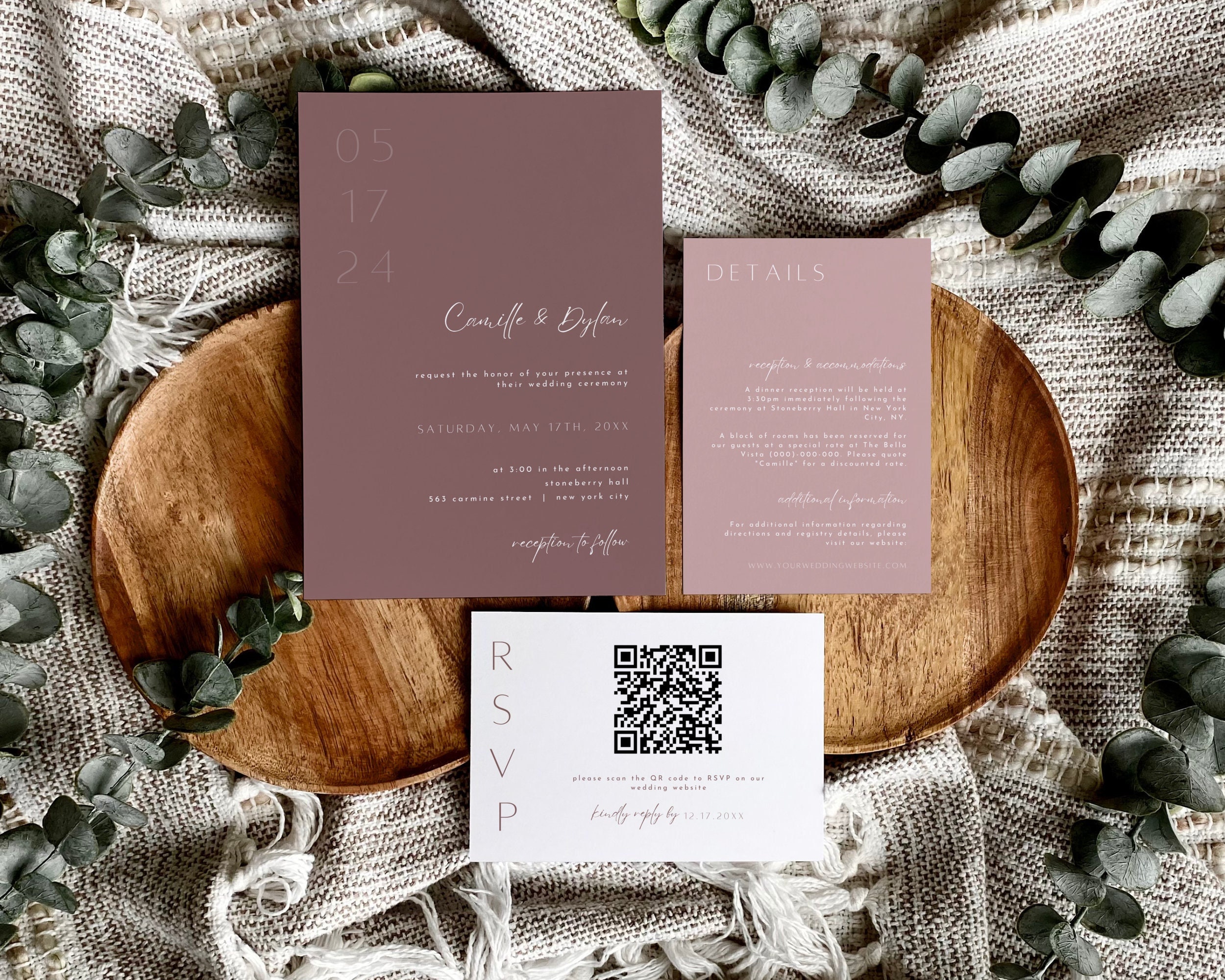 Minimalist Mauve Wedding Invitation Suite Modern Dusty Rose - Etsy