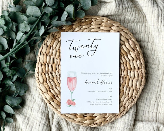 Simple 21st Birthday Invitation Template, Minimalist Birthday Invite, Editable Modern Adult Party Invitation, Printable 21 Drink Invite