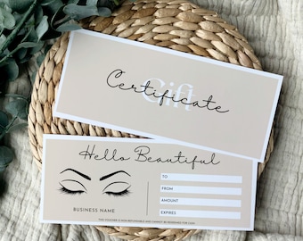 Printable Eyelash Gift Certificate Template, Lash Extension Gift Voucher, Salon Gift Card, Eyebrow Wax Certificate, Small Business Coupon