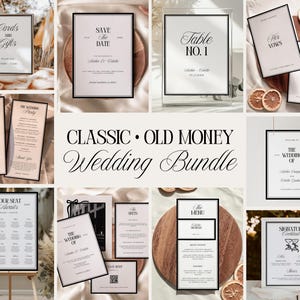 Klassisch altes Geld-Hochzeits-Briefpapier Set, Zeitloses Vintage Hochzeits-Vorlagen-Set, Minimalistische Luxus-Hochzeits-Einladung, Canva | Kokos