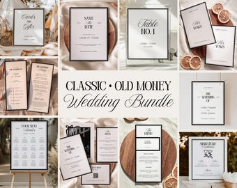 Classic Old Money Wedding Stationery Bundle, Timeless Vintage Wedding Template Set, Minimalist Luxury Wedding Invitation, Canva | Coco