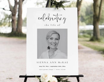 Modern Funeral Welcome Sign Template, Minimalist Memorial Sign, Contemporary Celebration of Life Welcome Poster, Funeral Entry Sign | Sienna