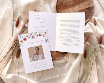 Wildflower Funeral Program Template, Blooming Floral Memorial Order of Service Pamphlet, Spring Celebration of Life Obituary | Zoe