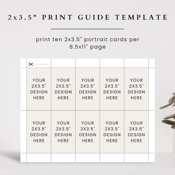 2x3.5 Business Card Printing Template, Gift Tag Print Guide Template, 2x3.5 Contact Card Printing Guide, Digital 8.5x11 Template