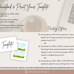 May include: A digital download template with instructions on how to download and print the template. The template can be downloaded as a PNG, JPEG, or PDF file. The template can be printed at home, online, or shared via social media, email, and text. The template can be printed with or without crop marks and bleed. The template can be printed in bulk and saved paper. The template can be printed for best quality and uploaded to a printing store of choice. The template can be printed in a slightly blurrier print. The template can be printed in a PDF print and checked for crop marks and bleed. The template can be printed in a smaller size than 8.5 inches by 11 inches.