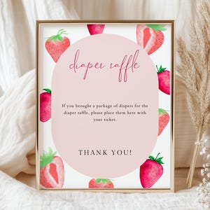 Beere süße Windel Raffle Sign Template, Erdbeere Babyparty Windel Raffle Sign, bearbeitbares Sommer Baby Shower Spiel | Scarlett