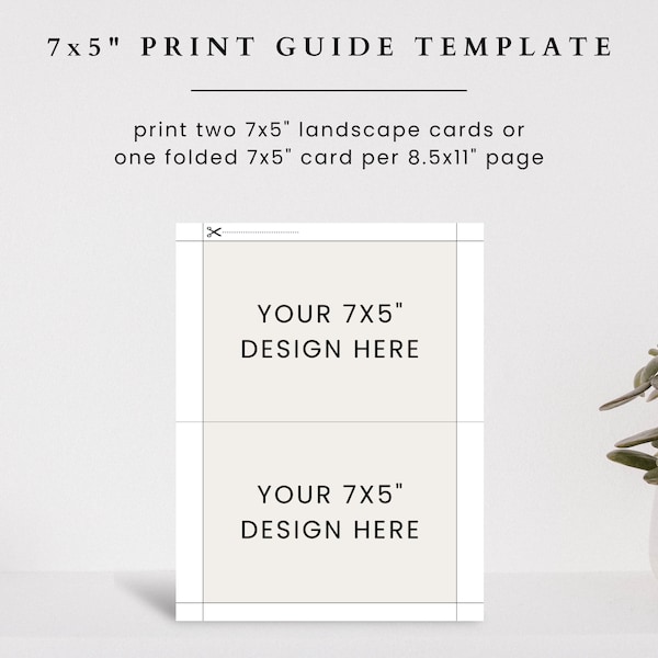 7x5 Landscape Invitation Card Printing Template, 7x5 Greeting Card Printing Guide, Digital 8.5x11 Template