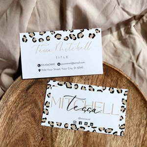 Leopard Business Card Template, Custom Boho Business Card, Printable Cheetah Contact Card, Modern Animal Print Calling Card | Tessa