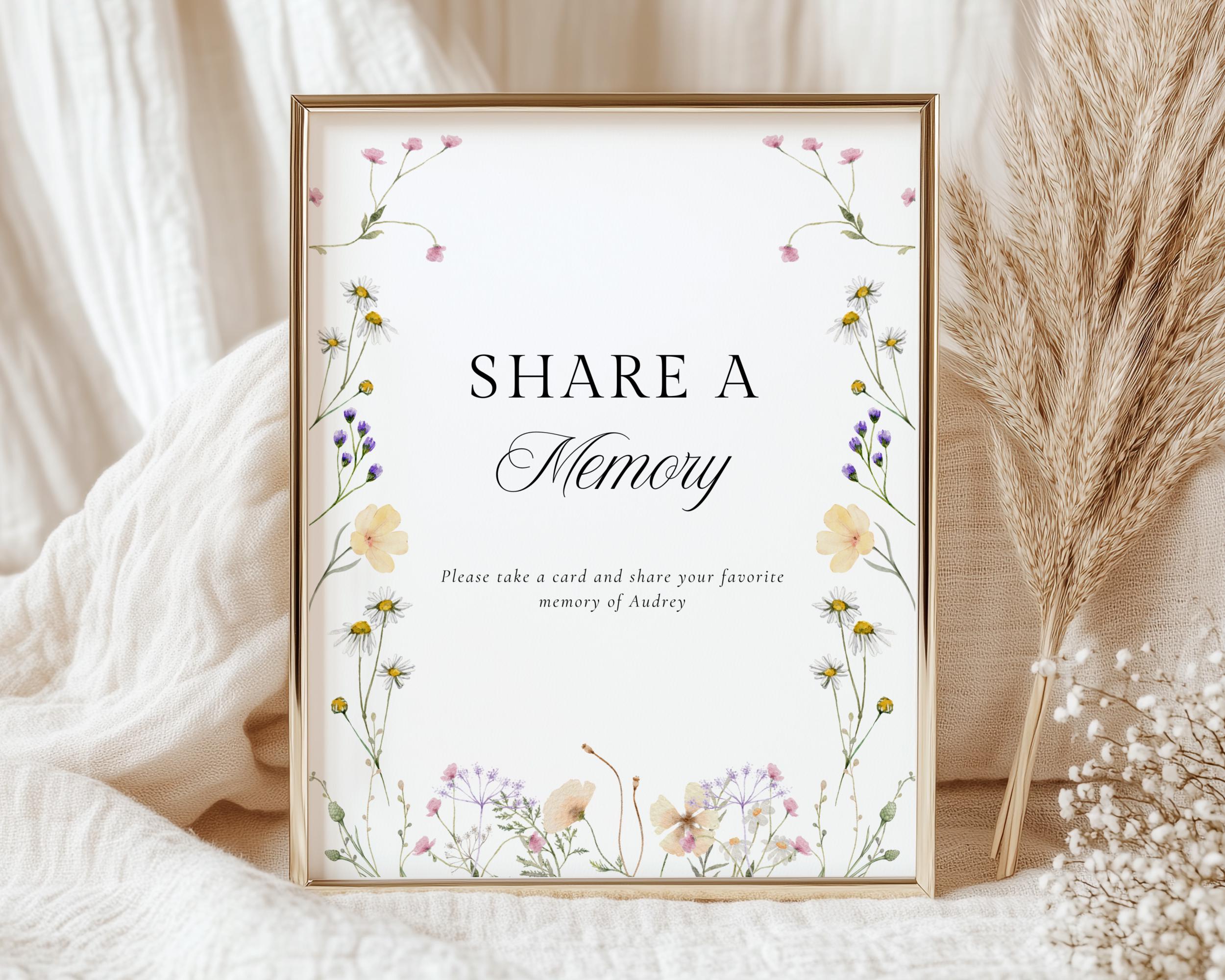 Elegant Floral Share a Memory Sign Template, Vintage Wildflower Wreath ...