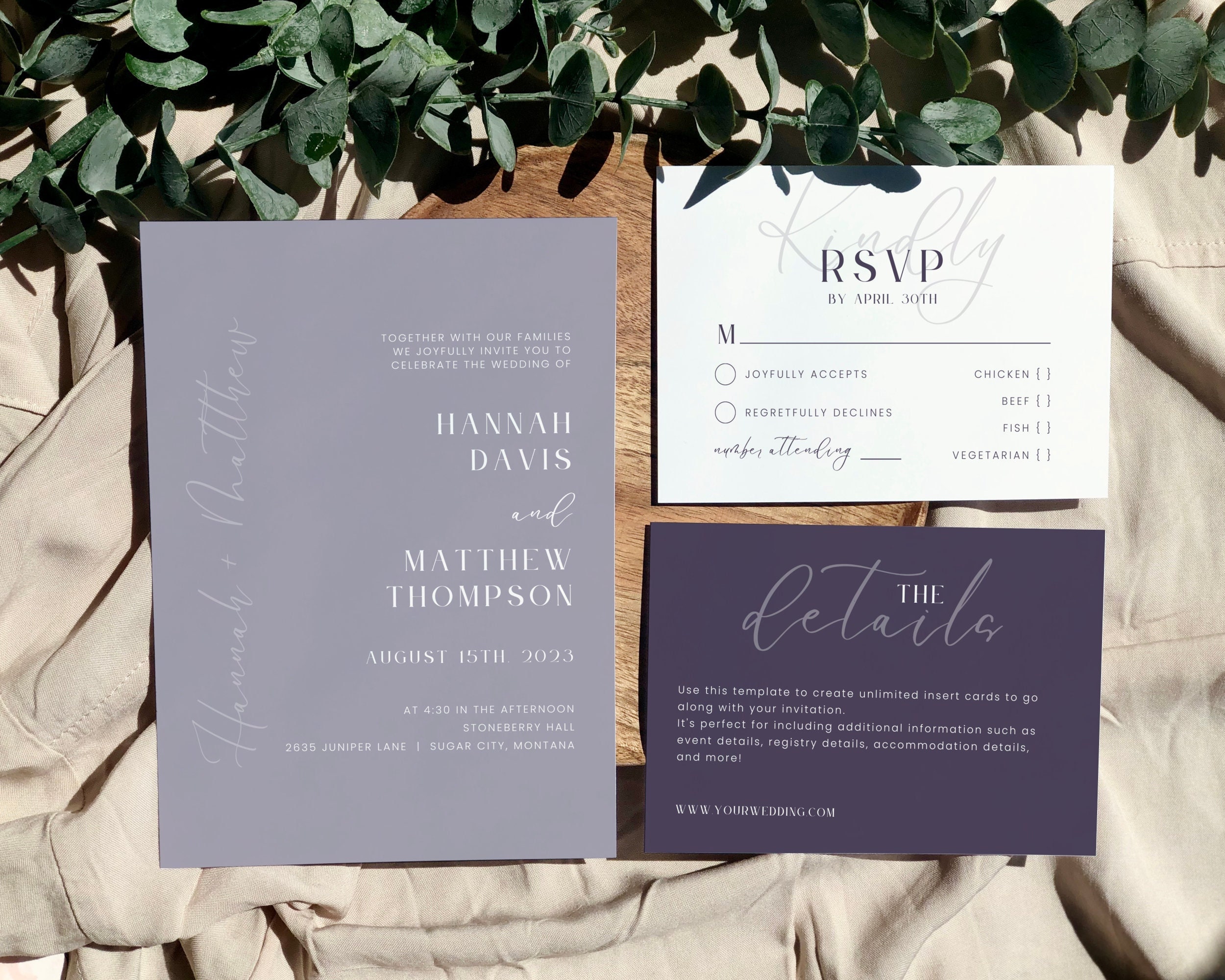 Minimalist Lavender Wedding Invitation Bundle Lilac Wedding - Etsy