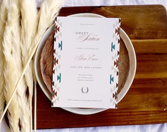 Southwestern Sweet 16 Invitation Template, Desert 16th Birthday Invite, Turquoise Tribal Sweet Sixteen Invitation, Birthday Party | Grace