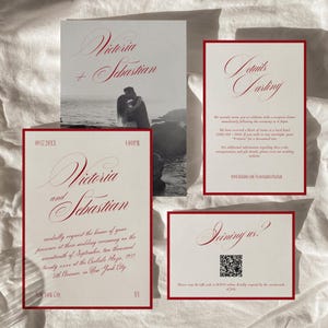 Timeless Luxury Wedding Invitation Suite, Romantic Red Wedding Invite Template Set, Elegant Old Money Wedding Invitation | Tori