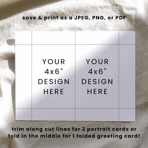 4x6 Portrait Invitation Card Printing Template, 4x6 Greeting Card Printing Guide, 4x6 Gift Card Template, Digital 8.5x11 Template image 2