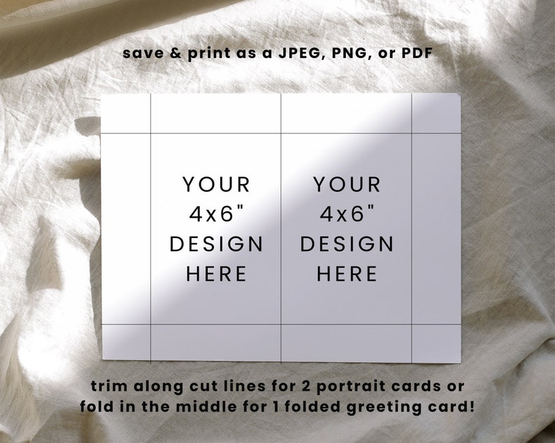 4x6 Portrait Invitation Card Printing Template, 4x6 Greeting Card Printing Guide, 4x6 Gift Card Template, Digital 8.5x11 Template image 2