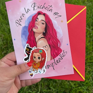 Karol G birthday card Karol g Mami birthday card Karol G feliz cumpleaños bichota with red envelope, Karol g manana card Karol g red hair
