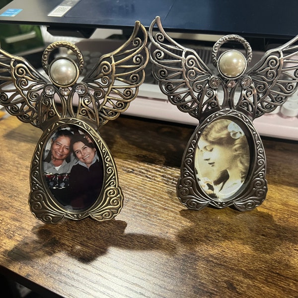 silver angel with photo, memorial angel picture frame, bronze angel with photo, angel con foto, personalized angel frame
