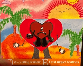 Bad bunny heart enamel pin, bad bunny corazon pin, bad bunny heart enamel lapel pin, bad bunny un verano sin ti heart pin, sad heart enamel