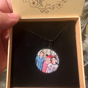 necklace with custom engraved message on back, engraved necklace, personalized message necklace with photo, laser engraved necklace