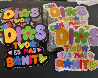 Con Dios sticker, con Dios todo es más bonito sticker, dios sticker, Karol g inspired con dios stciker, 3inch con dios sticker waterproof